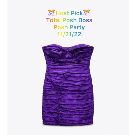 zara purple strapless dress NEW! Zara Strapless Purple Body Con Mini Dress Draped Women's Size Large